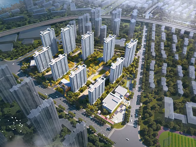 Aerial Planning of Residential High-rises With Green Spaces and Road Networks 3d model