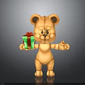 Orange Stuffed Teddy Bear Holding Green Gift Box With Red Bow And Stitched Arms Outstretched