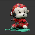 Red Monkey Plush Toy With Colorful Pattern And White Face On Green Mat