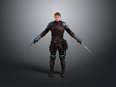 A Man In Leather Armor Wielding Dual Swords As Fantasy Warrior 3d model