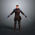 A Man In Leather Armor Wielding Dual Swords As Fantasy Warrior