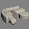 Beige L Shaped Multi Person Sofa With Striped Blanket And Ottoman 3d model
