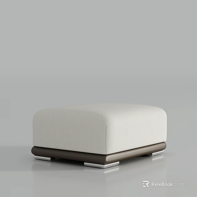 White Upholstered Ottoman With Brown Base And Metal Support Legs 3d model 