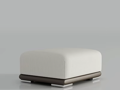 White Upholstered Ottoman With Brown Base And Metal Support Legs 3d model