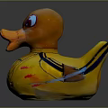 Yellow Rubber Duck Doll With Purple Blue Eyes And Decorative Patterns