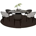 Modern Minimalist Round Dining Table Set with Marble Top Six Chairs and Vase Green Plant