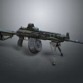 Modern Light Machine Gun With Drum Magazine Tripod Stand And Tactical Design