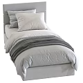 Modern Upholstered Single Bed With Gray And White Bedding Soft Blanket And Headboard