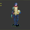 Game Movie Character Wearing Detailed Spacesuit Holding Helmet Standing On Red Black Base