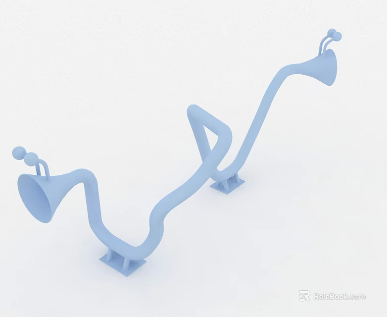 Blue Swing Door Hinges 3D Model With Curved Structure And Base 3d model