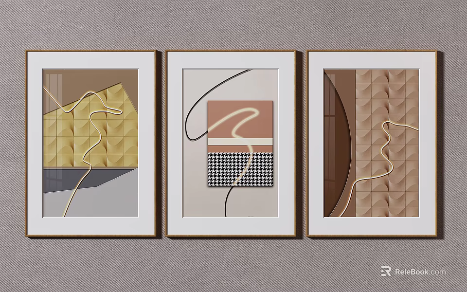 Modern Abstract Wall Art With Framed Geometric Patterns And Neutral Tones 3d model