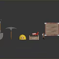 Construction Work Tools Collection With Shovel Pickaxe Yellow Hard Hat Toolbox And Wheelbarrow