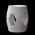 White Marble Drum Shaped Stool With Hollow Design And Carved Patterns 3d model