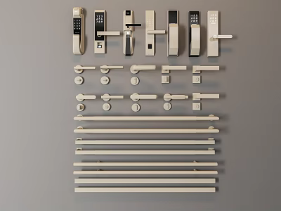 Various Modern Door Handles With Different Design Styles And Metal Finishes 3d model