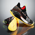 Black Basketball Shoes With Red Inner Yellow Sole Orange Accents And Silver Details Athletic Design