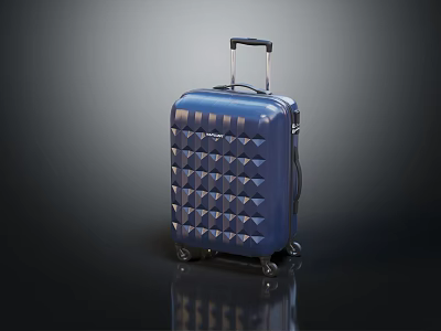 Blue Hard Shell Suitcase With Diamond Pattern Telescopic Handle And Rolling Wheels 3d model