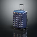 Blue Hard Shell Suitcase With Diamond Pattern Telescopic Handle And Rolling Wheels