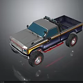 Gray and Dark Blue Off Road Pickup Truck With Large Tires Red Rims Open Bed