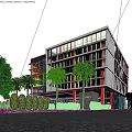 Modern Office Building Exterior With Glass Facade And Lush Green Landscaping