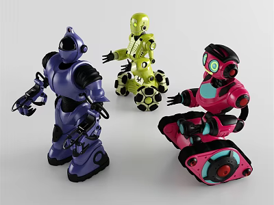 Smart Machines In Blue Green Pink Colors With Stylish Robotic Figures And Poses 3d model
