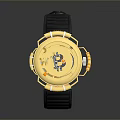 Golden Luxury Watch With Bitcoin Symbol And Black Orange Strap Design