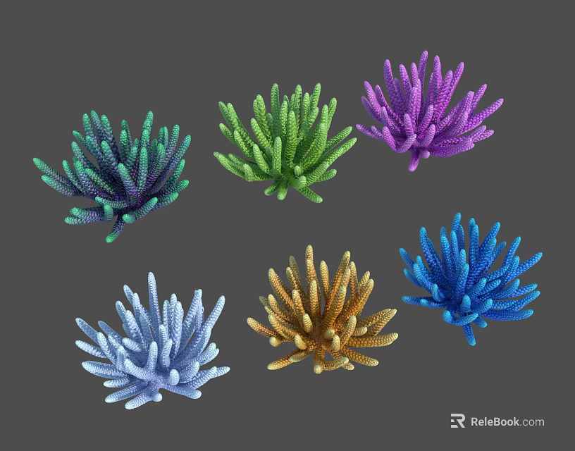 Vibrant Coral Marine Creatures With Green Purple Blue Gold And Turquoise Hues 3d model 