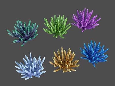 Vibrant Coral Marine Creatures With Green Purple Blue Gold And Turquoise Hues 3d model
