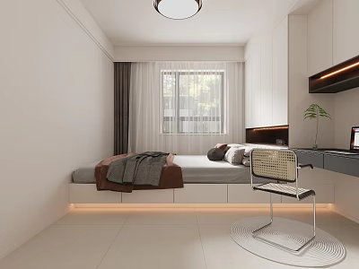 Modern Tatami Bedroom Interior Design With Platform Bed Storage Cabinets And Ambient Lighting 3d model