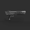 Modern Futuristic Tactical Pistol Featuring Metallic Finish And Ergonomic Grip Design