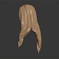 3D Head Model With Golden Wavy Long Hair And Shiny Texture On Dark Background