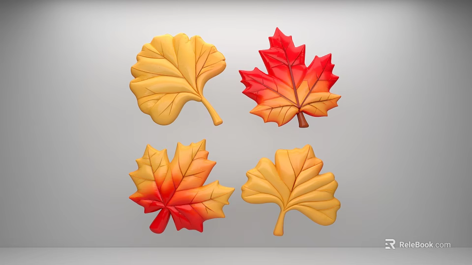 Vibrant Floral Display With Artificial Autumn Leaves In Yellow And Red Tones 3d model 