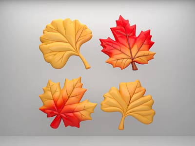 Vibrant Floral Display With Artificial Autumn Leaves In Yellow And Red Tones 3d model