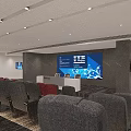 Contemporary Conference Room With Digital Screen Rows Of Meeting Chairs And Modern Control Desk