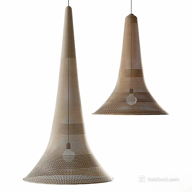 Modern Conical Woven Pendant Lights With Light Brown Texture And Minimalist Design 3d model 
