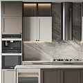 Modern Kitchen Interior With Gray Cabinets Marble Countertops Island And Wine Storage