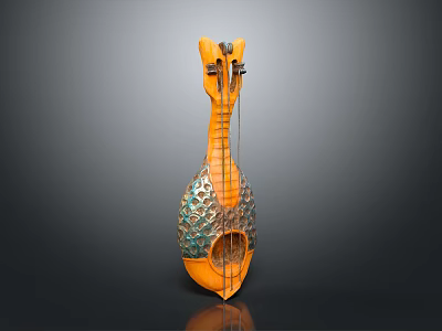 Orange Green Stringed Instrument Equipment Featuring Metallic Texture Body Strings And Headstock 3d model