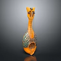Orange Green Stringed Instrument Equipment Featuring Metallic Texture Body Strings And Headstock 3d model