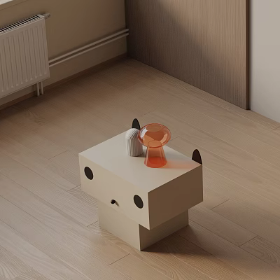 Cute Modern Bedside Table With Black Ear Decor Orange Vase And White Ornament 3d model