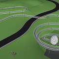 Road Facilities Surrounded by Trees and Greenery Sloped Path with Railings in Urban Park Area