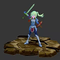 Blonde Haired Warrior Character Holding Sword In Red And Gold Outfit On Cracked Rock Platform