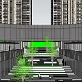 Modern High Rise Residential Buildings With Central Entrance Fountain Car And Green Landscape