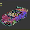 Vibrant Gradient Colored Sports Car With Black Roof Large Rear Spoiler Red Interior And Wheels