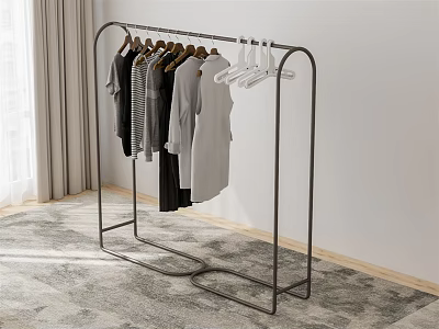 Modern Metal Floor Standing Clothes Rack Indoor With Hanging Clothes 3d model