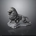 Artistic Standing Lion Statue With Rock Base And Detailed White Stone Mane