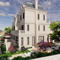 Elegant Two Story Semi Detached Villa With White Exterior And Landscaped Garden