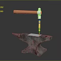 Iron Anvil With Claw Hammer And Metal Workpiece In Workshop Setup