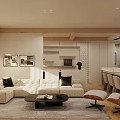 Modern Living And Dining Room Interior With Beige Sofa Coffee Table And Dining Chairs