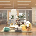 Artistic Book Art Interior With Stylish Bookshelves Cozy Seating And Plants