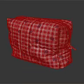 Red And White Checkered Storage Bag With Blue Patterns And Gold Zipper 3d model