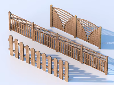 Wooden Garden Ornaments Featuring Decorative Fences With Various Designs And Styles 3d model